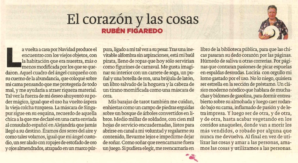 El corázon y las cosas - originariamente publicado en El Comercio, el 31.12.12. (Artículo escaneado de la versión imprenta en el periódico El Comercio.