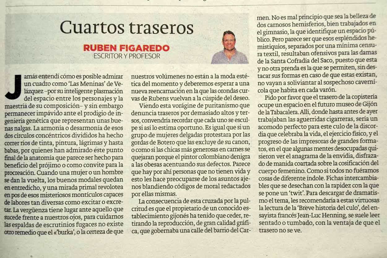 Cuartos traseros - originariamente publicado en El Comercio, el 24.10.2016. (Artículo escaneado de la versión imprenta en el periódico El Comercio.