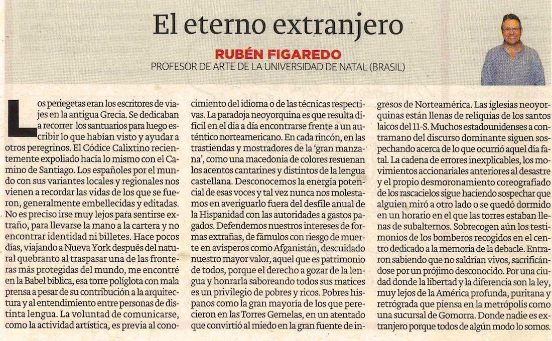 El Eterno Extranjero - originariamente publicado en El Comercio, el 28.01.13. (Artículo escaneado de la versión imprenta en el periódico El Comercio.