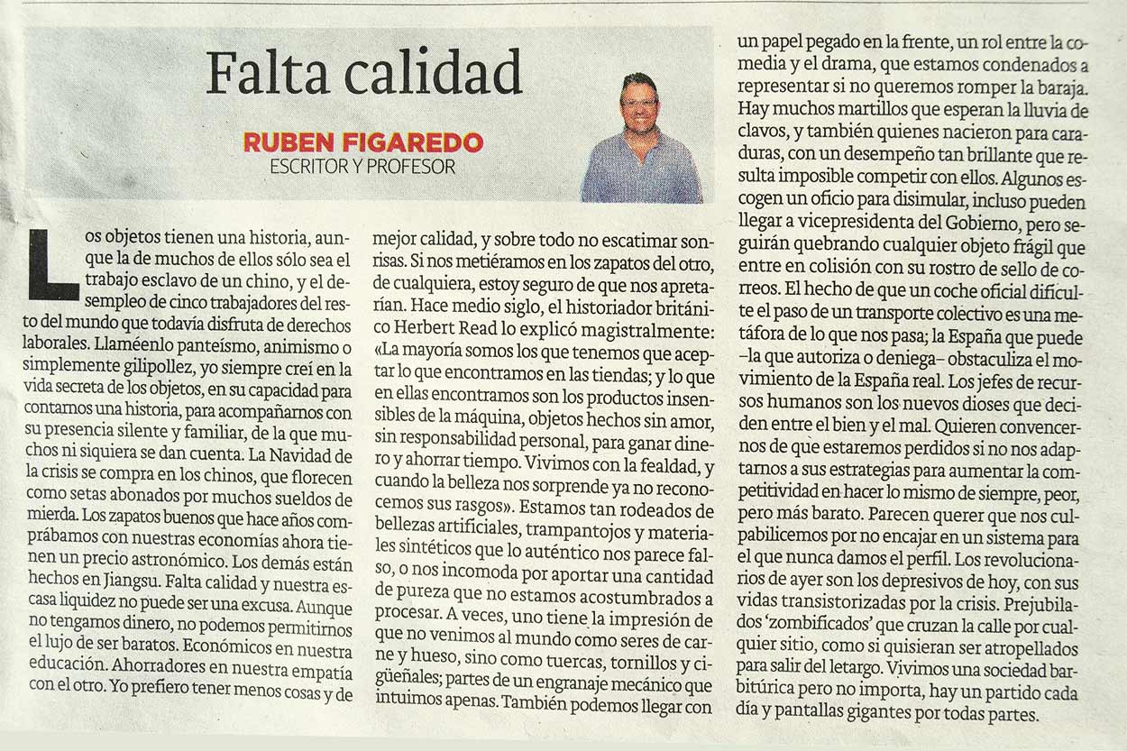 Falta calidad - originariamente publicado en El Comercio, el 19.12.2016. (Artículo escaneado de la versión imprenta en el periódico El Comercio.