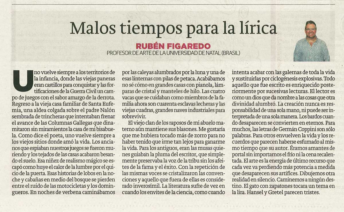 Malos tiempos para la lírica - originariamente publicado en El Comercio, el 06.01.14. (Artículo escaneado de la versión imprenta en el periódico El Comercio.
