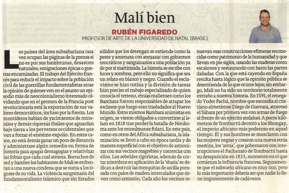 Malí bien - originariamente publicado en El Comercio, el 25.02.13. (Artículo escaneado de la versión imprenta en el periódico El Comercio.