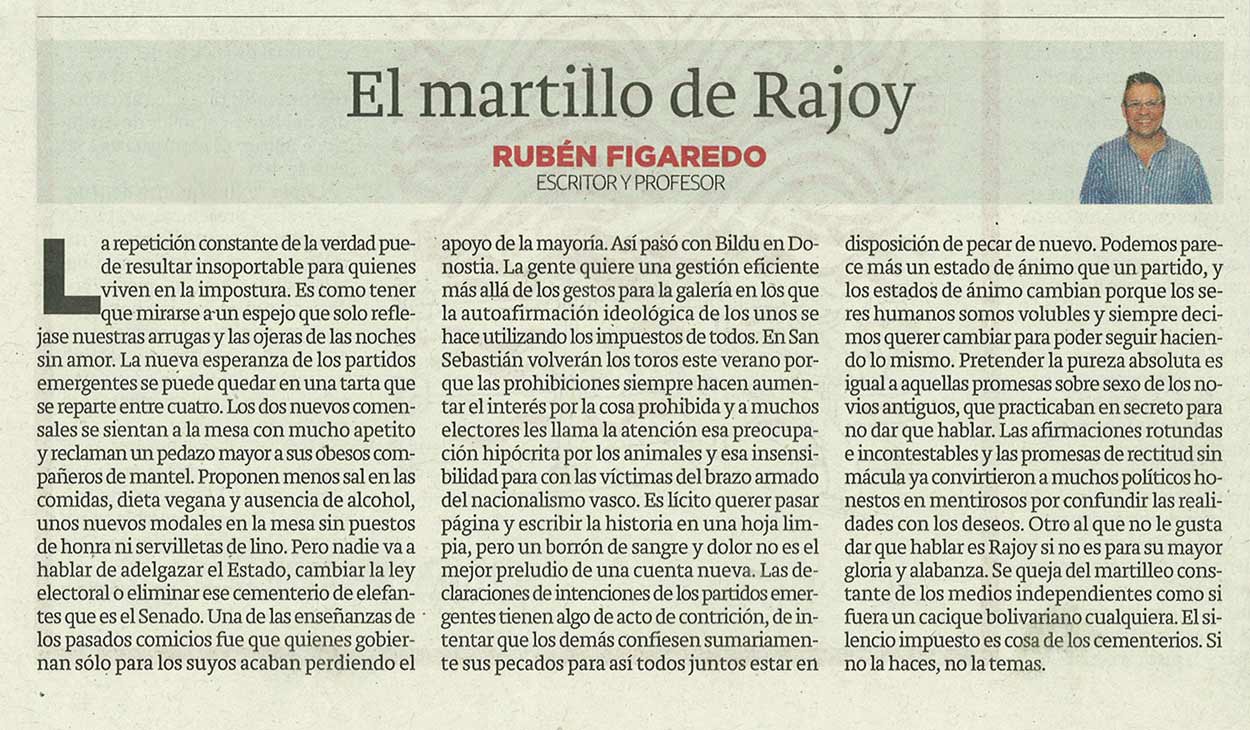 El martillo de Rajoy; - originariamente publicado en El Comercio, el 08.06.15. (Artículo escaneado de la versión imprenta en el periódico El Comercio.