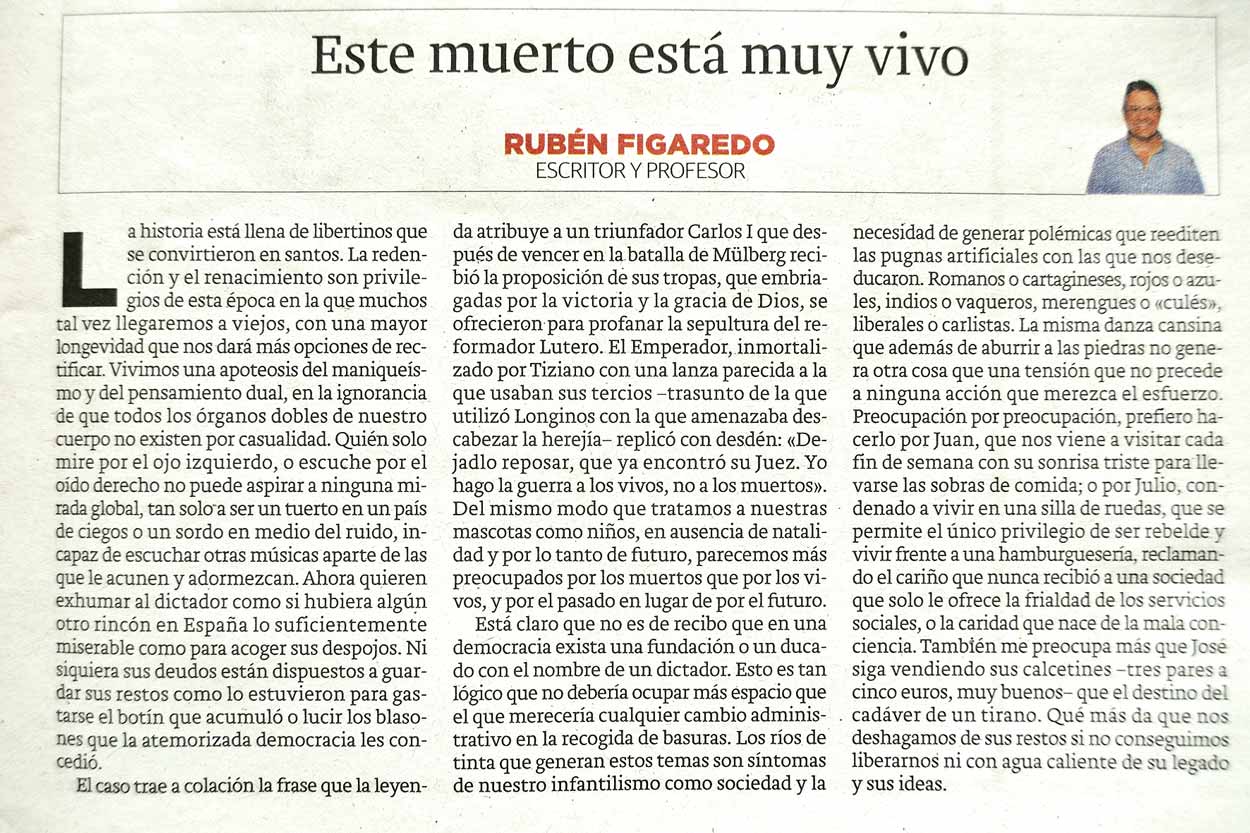>Este muerto está muy vivo - originariamente publicado en El Comercio, el 09.07.18. (Artículo escaneado de la versión imprenta en el periódico El Comercio.