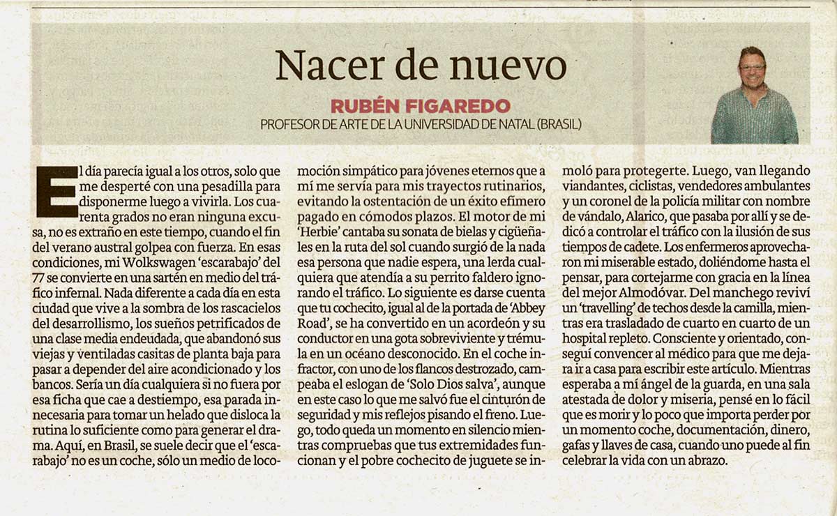 Nacer de nuevo - originariamente publicado en El Comercio, el 03.03.14. (Artículo escaneado de la versión imprenta en el periódico El Comercio.