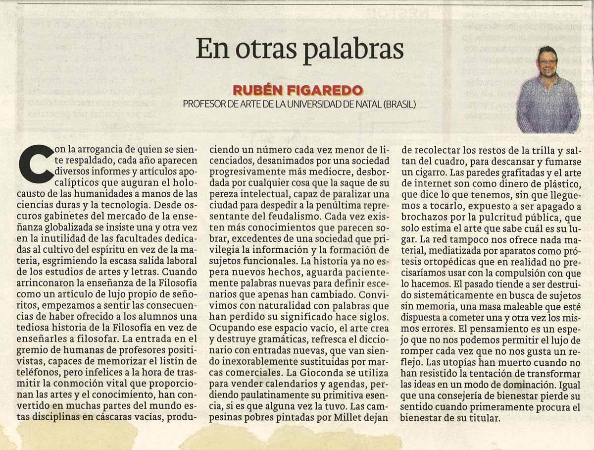 En otras palabras; - originariamente publicado en El Comercio, el 24.11.14. (Artículo escaneado de la versión imprenta en el periódico El Comercio.