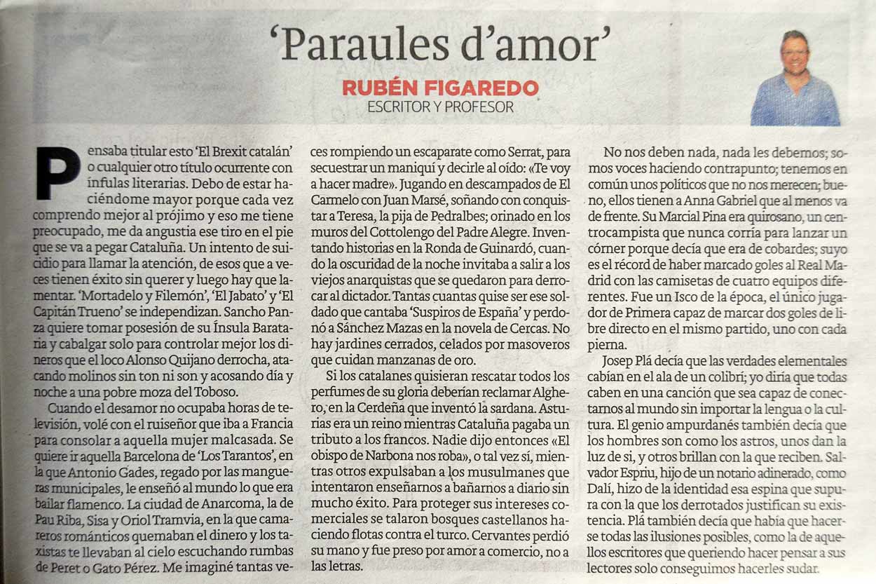 >Paraules d'amor - originariamente publicado en El Comercio, el 11.09.17. (Artículo escaneado de la versión imprenta en el periódico El Comercio.