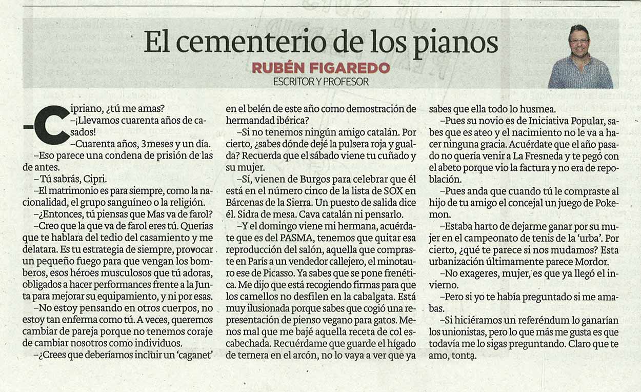 El cemeterio de los pianos; - originariamente publicado en El Comercio, el 23.11.15. (Artículo escaneado de la versión imprenta en el periódico El Comercio.