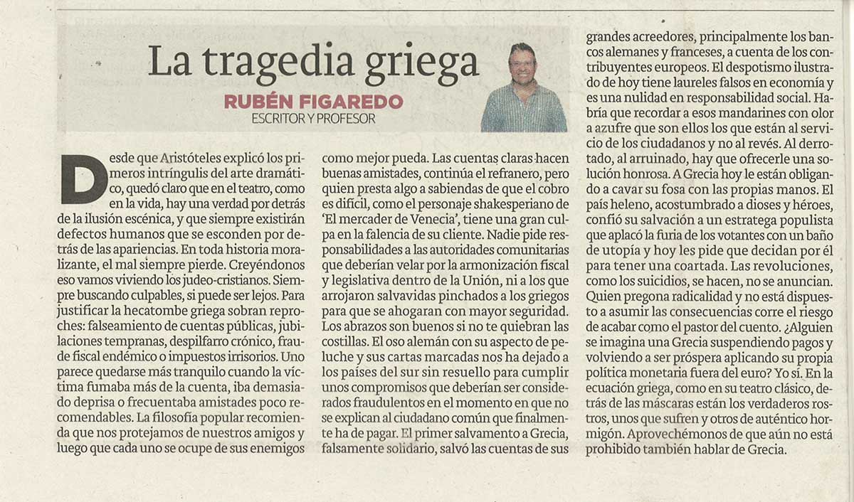 El martillo de Rajoy; - originariamente publicado en El Comercio, el 06.07.15. (Artículo escaneado de la versión imprenta en el periódico El Comercio.