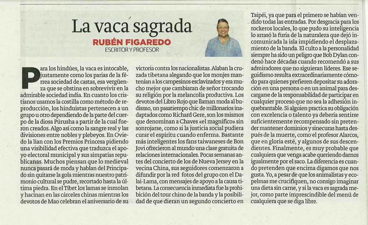 La vaca sagrada; - originariamente publicado en El Comercio, el 09.11.15. (Artículo escaneado de la versión imprenta en el periódico El Comercio.