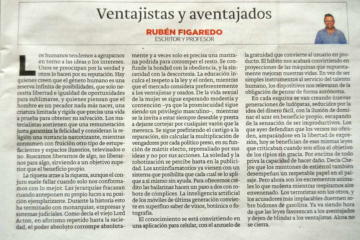 Ventajistas y aventajados; - originariamente publicado en El Comercio, el 12.11.18. (Artículo escaneado de la versión imprenta en el periódico El Comercio.