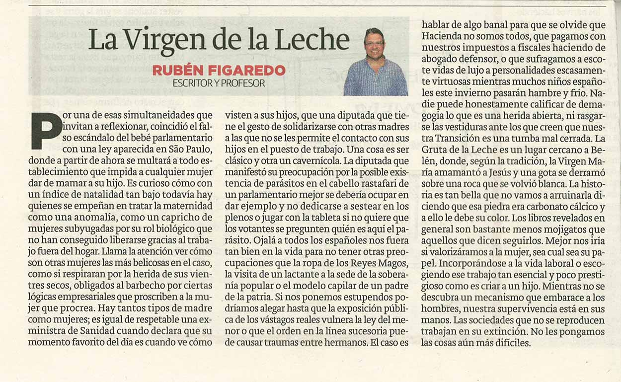 La virgen de la leche; - originariamente publicado en El Comercio, el 19.01.16. (Artículo escaneado de la versión imprenta en el periódico El Comercio.