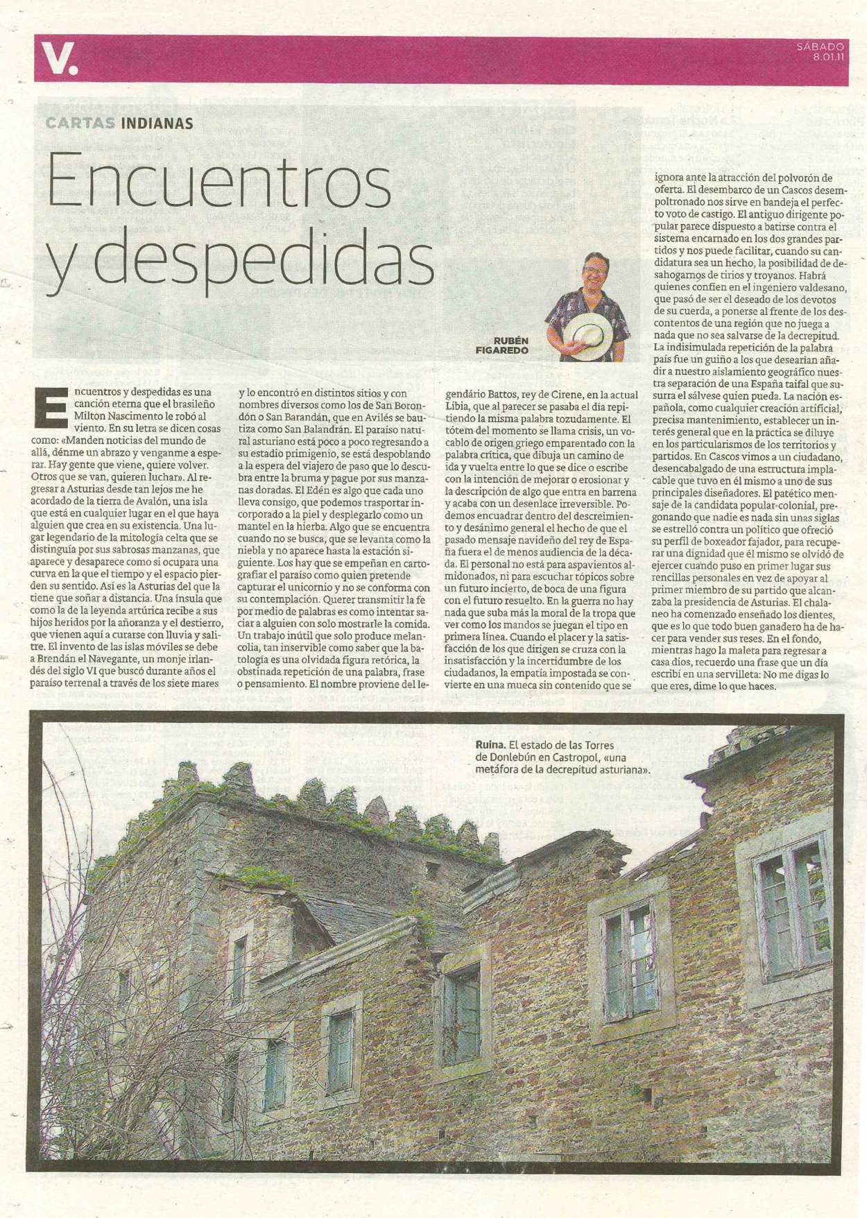 Encuentros y despedidas - Cartas Indianas; originariamente publicado en El Comercio, el sábado 08.01.11. (artículo escaneado de la versión imprenta en el periódico El Comercio.