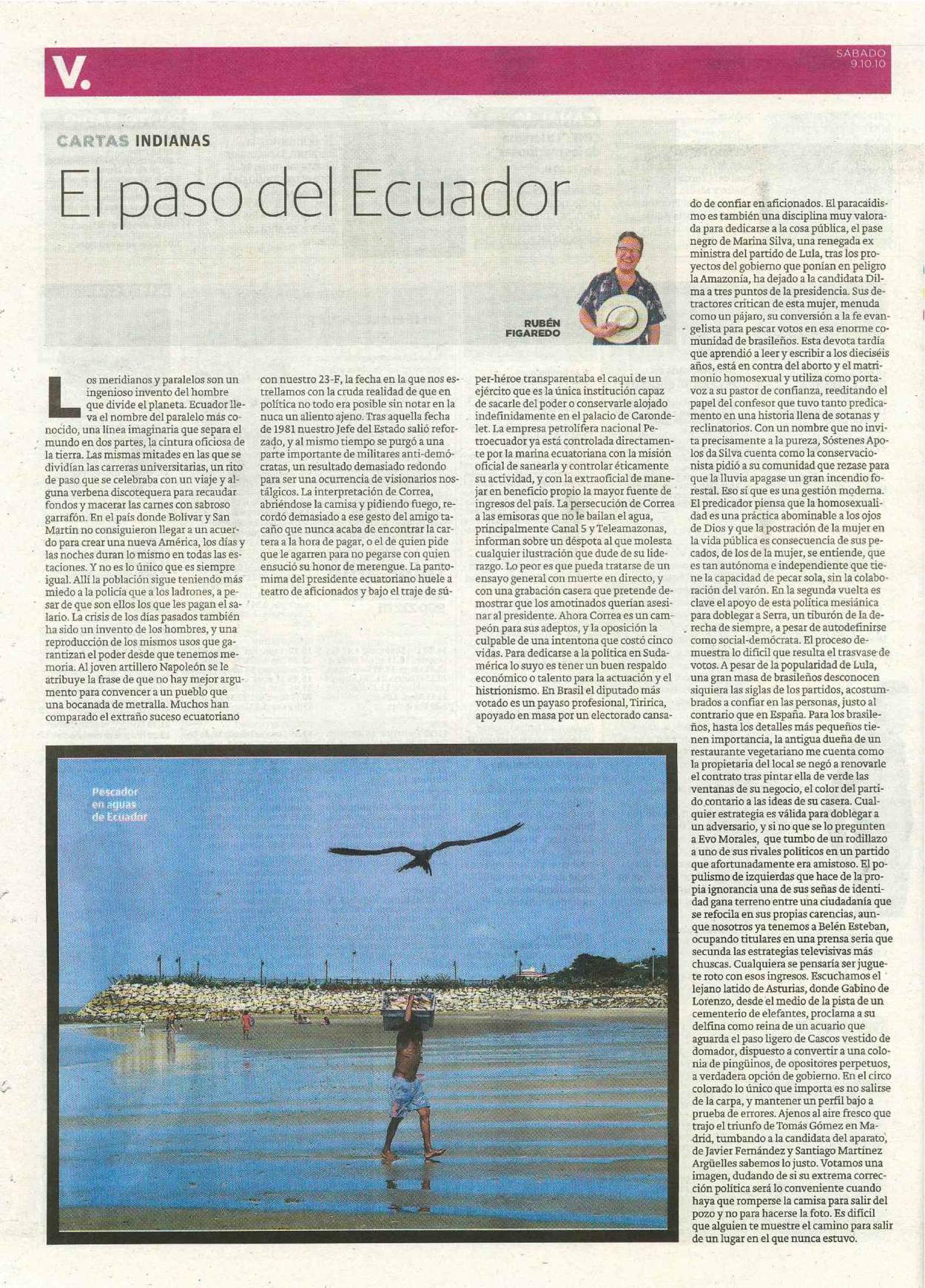 El paso de Ecuador,  por Rubén Figaredo, 02.10.10. (artículo escaneado de la versión imprenta en el periódico El Comercio.
