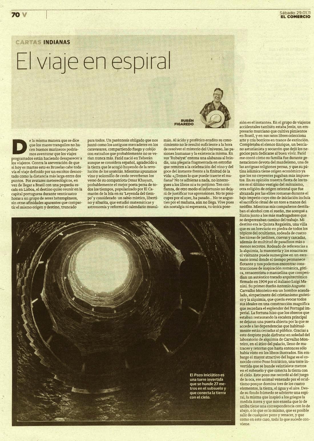 Viaje en espiral - Cartas Indianas; originariamente publicado en El Comercio, el sábado 26.01.11. (artículo escaneado de la versión imprenta en el periódico El Comercio.